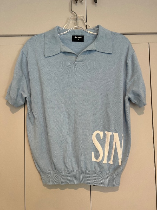 Sinclair Global Other - Sinclair Global Light Blue Spellout Logo Short Sleeve Knit Polo Shirt Sweater M